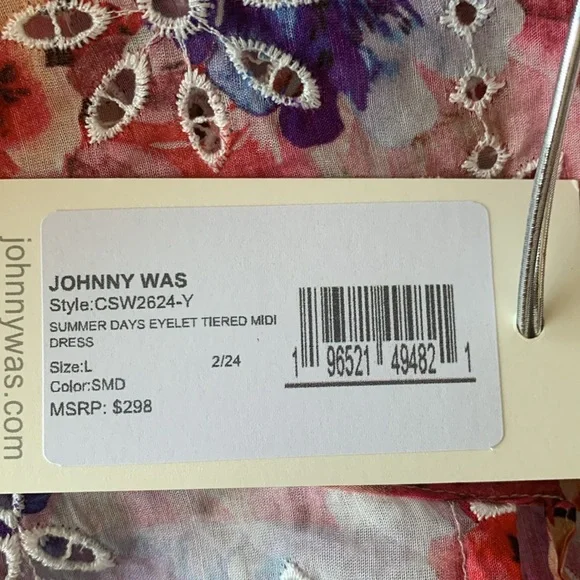 JOHNNY WAS SUMMER DAYS EYELET TIERED MIDI DRESS 
Multi color size large - Picture 5 of 9